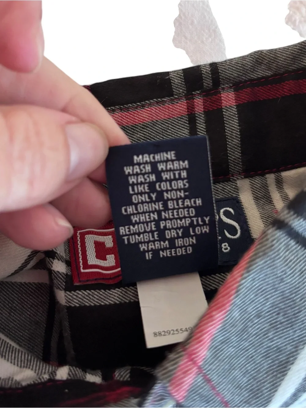 CHAPS Boys Size 7 Plaid Button Down Shirt Black Gray Red Preppy